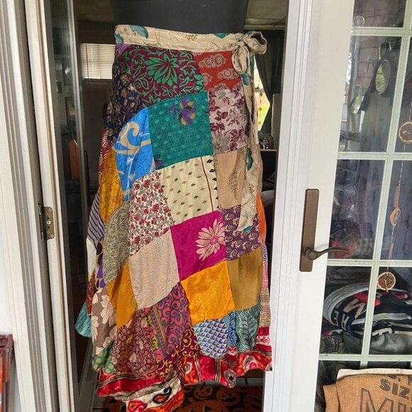 Funky Avant Garde Patchwork Wrap Skirt OS Cottage Boho Artsy - Picture 1 of 9